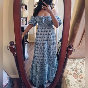 Cottagecore Blue Floral Boho print Maxi dress XS